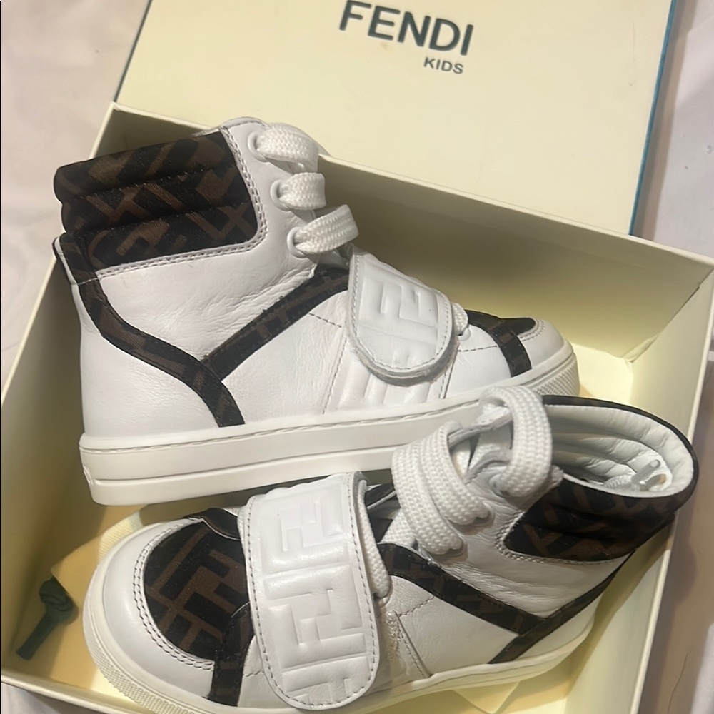 Fendi Kids White and Brown Dress Shoes